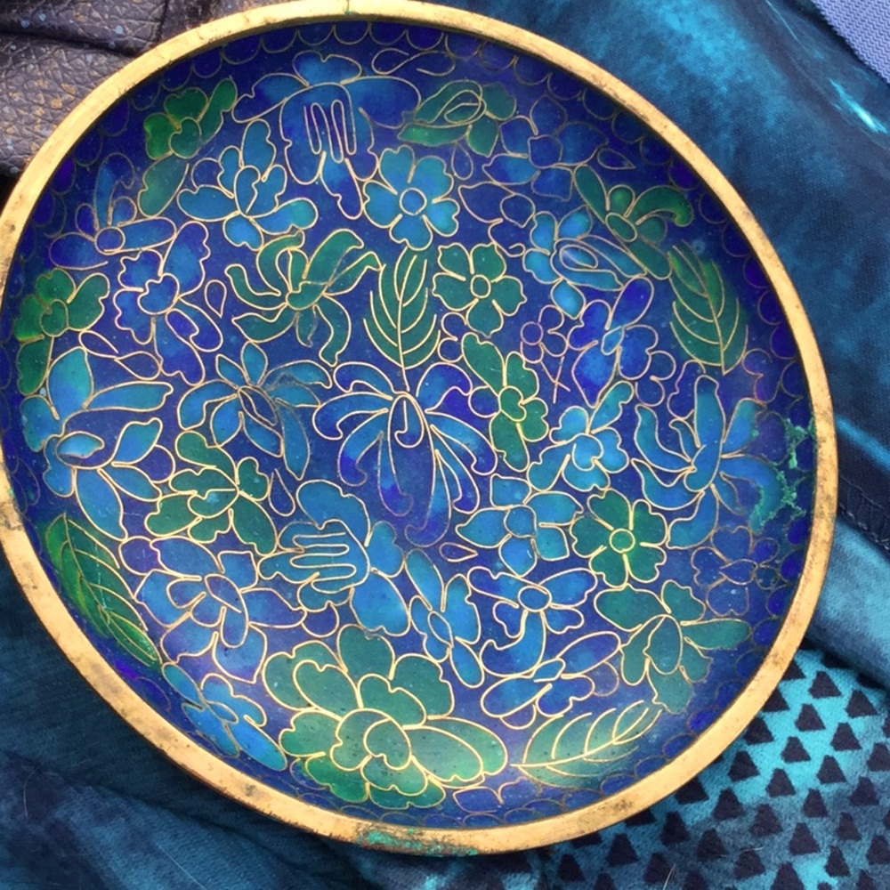Cloisonné trinket plate home decor rustic farmhouse shabby chic spa boho festiv